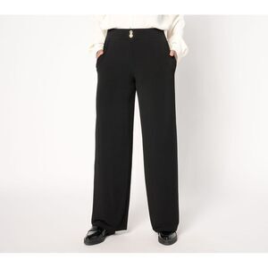 Susan Graver Women's Pants Sz XS Liquid Knit Wide-Leg w Button Black A662841